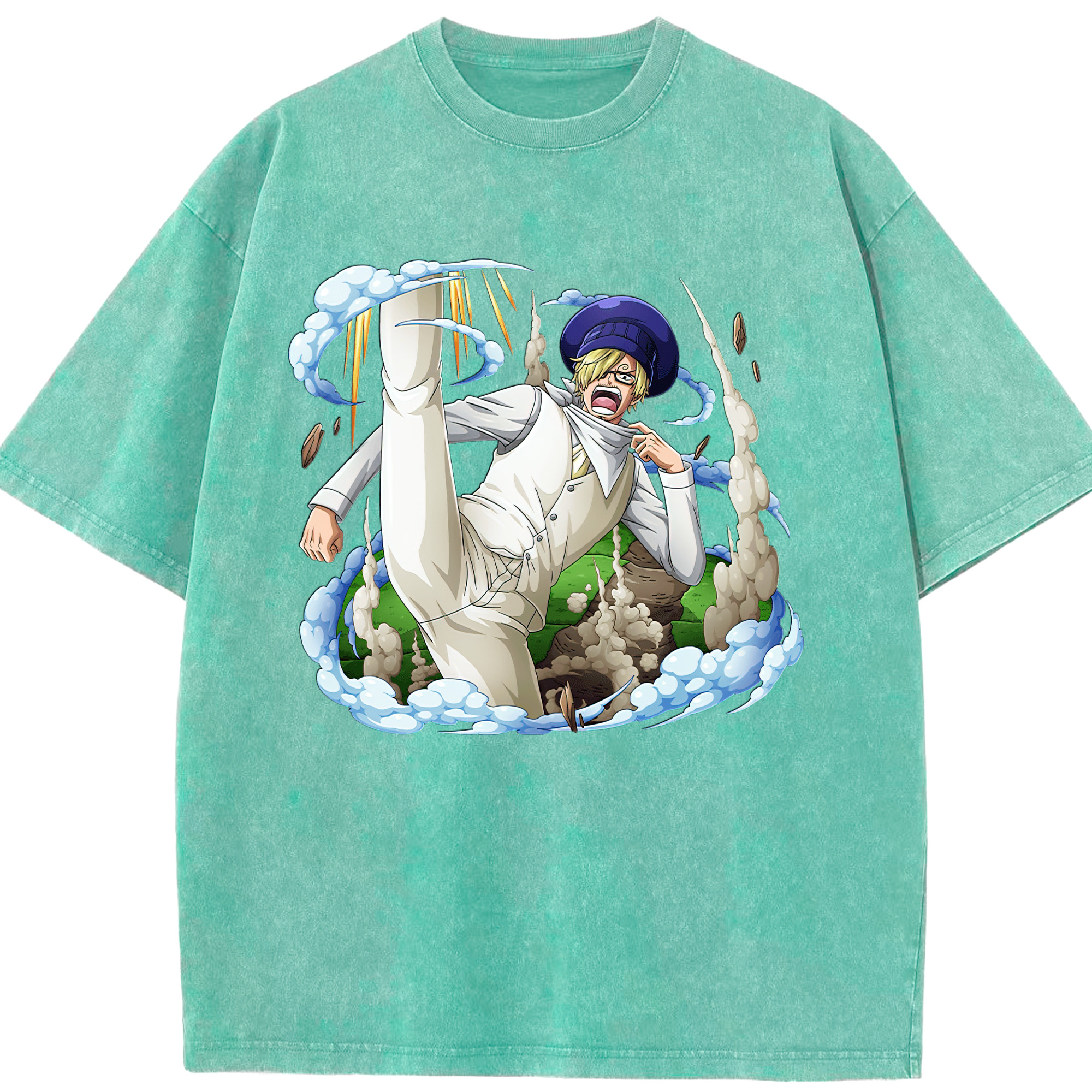 （画像用） ワンピース サンジ ONE PIECE Sanji 綿100% ヴィンテージ風 半袖Tシャツ（フロントプリント）